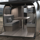A render of the rear of the Airstream Porsche trailer.